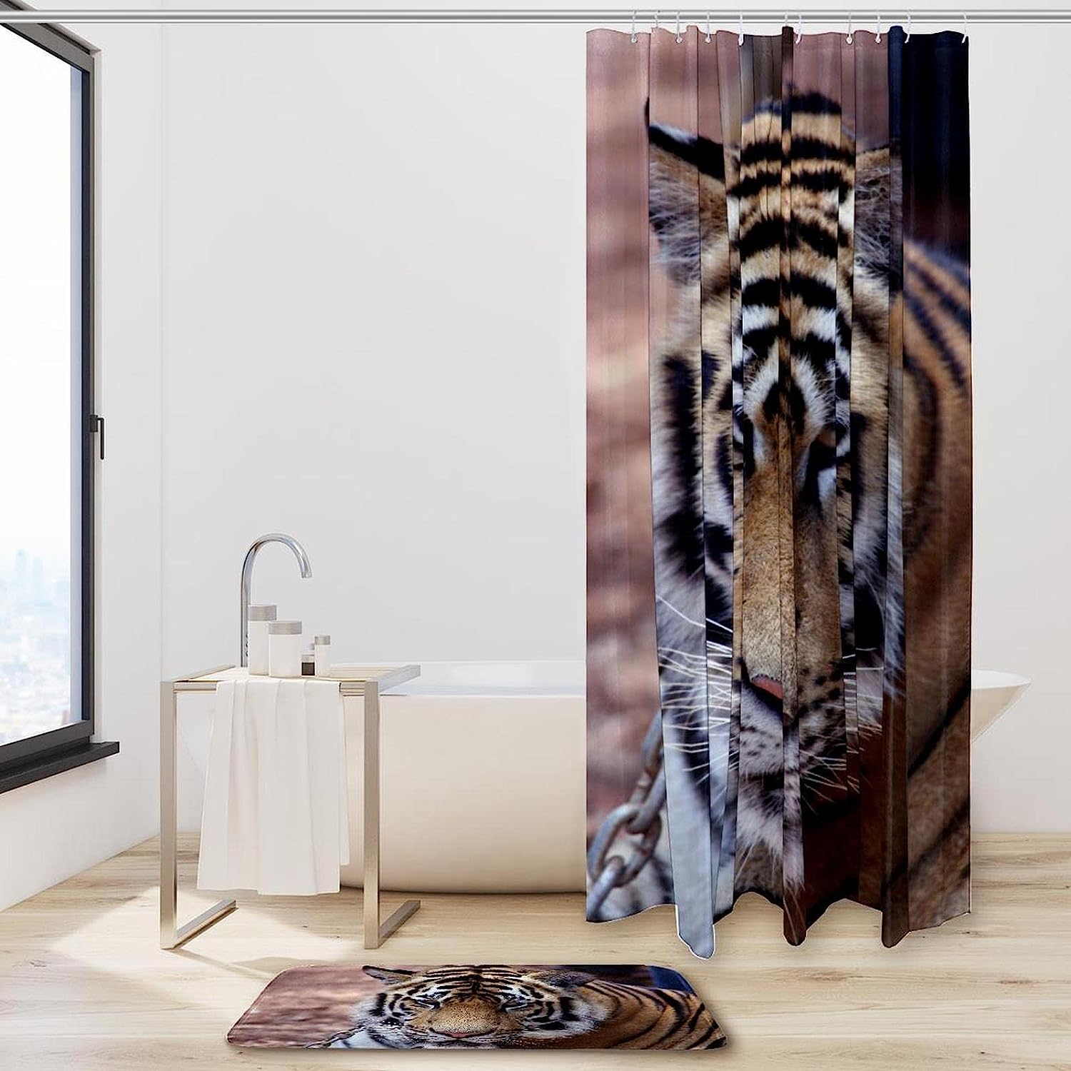 Beautiful Asian Tiger Print Shower Curtain For Bathroom - Image 2