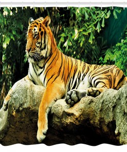 Beautiful Big Cat Resting in Forest Tiger Shower Curtain