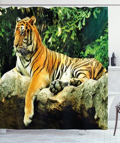 Beautiful Big Cat Resting in Forest Tiger Shower Curtain