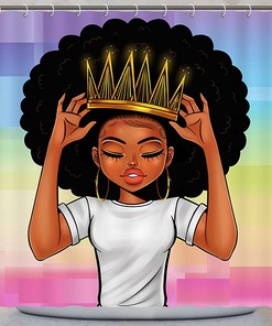 Beautiful Black Girl African American Women Girl With Crown Shower Curtain With Royal Theme For Your Bathroom Decor