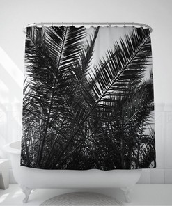 Beautiful Black and White Palm Leaves Decor Shower Curtain for a Relaxing and Tropical Bathroom 