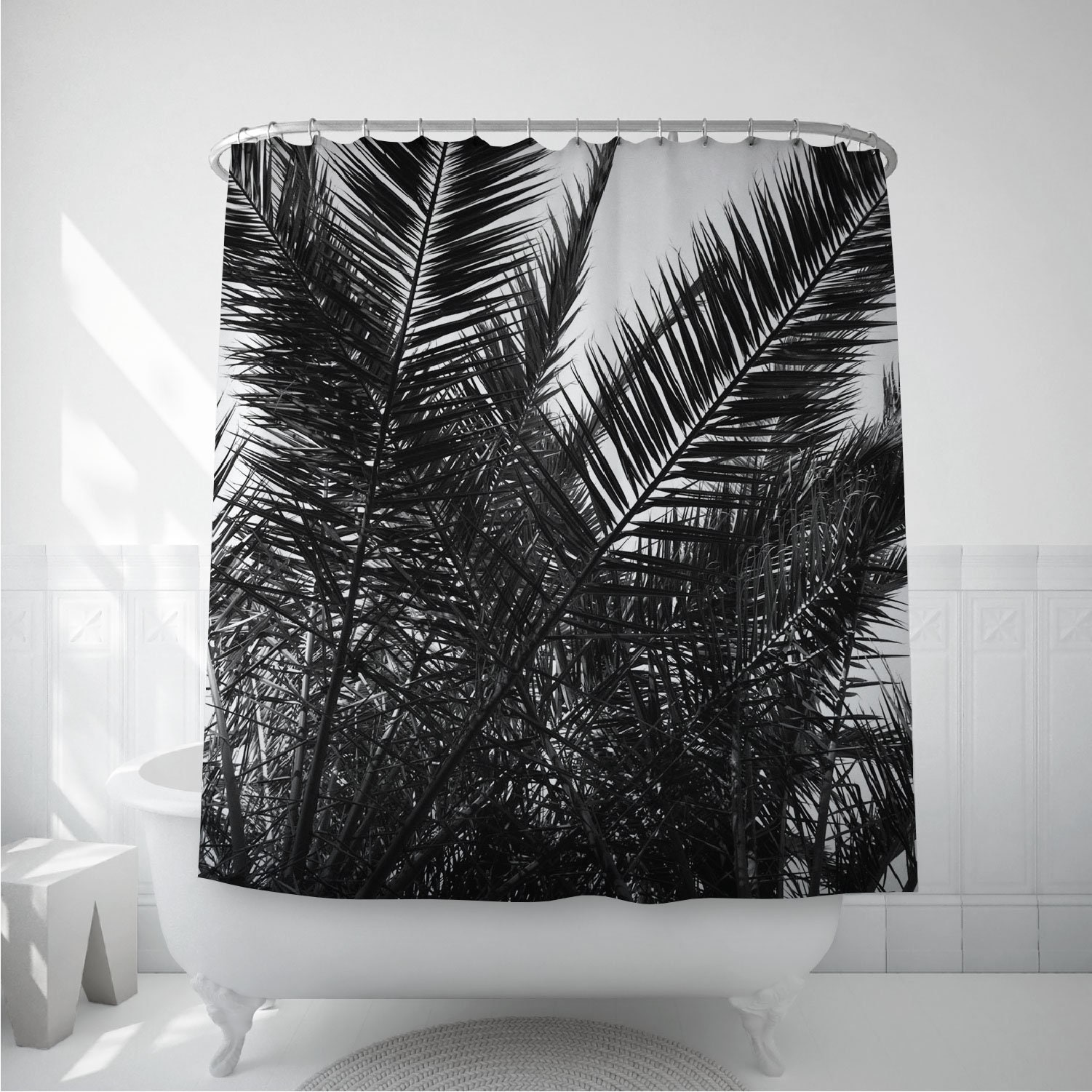 Beautiful Black and White Palm Leaves Decor Shower Curtain for a Relaxing and Tropical Bathroom