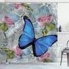 Beautiful Bloom Weathered Roses Print Butterfly Shower Curtain - Rustic Bathroom Decor Idea
