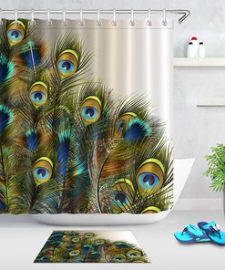 Beautiful Blue And Green Peacock Feathers Shower Curtain With Waterproof Fabric Material