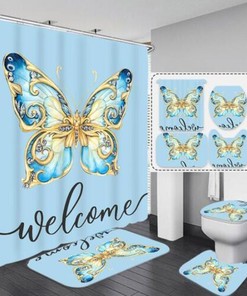 Beautiful Blue Butterfly Necklace Waterproof Shower Curtain For Unique Bathroom Decor
