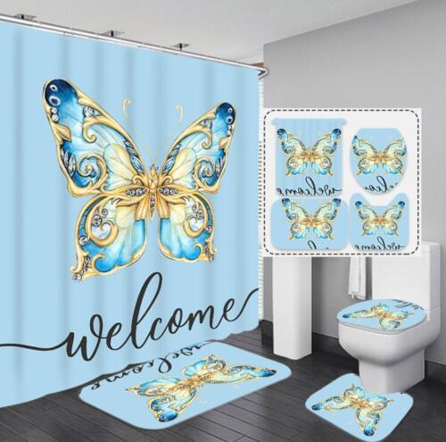 Beautiful Blue Butterfly Necklace Waterproof Shower Curtain For Unique Bathroom Decor