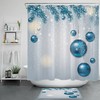 Beautiful Blue Christmas Ball Snowflake Shower Curtain With Fir Tree Branch Design For Festive Bathroom Decor