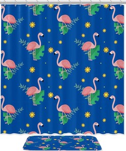 Beautiful Blue Flamingo Bathroom Shower Curtain With Durable And Waterproof Fabric Material