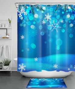 Beautiful Blue Winter Snowflake Merry Christmas Bathroom Shower Curtain