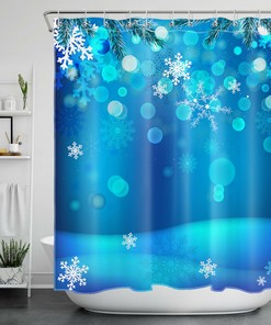 Beautiful Blue Winter Snowflake Merry Christmas Bathroom Shower Curtain