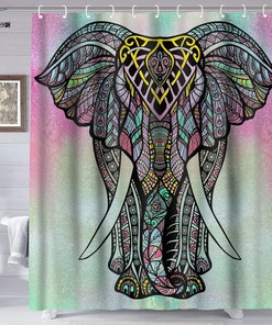 Beautiful Boho Elephant and Forest Wildlife Shower Curtain for Indian Wild Animal Bath Theme