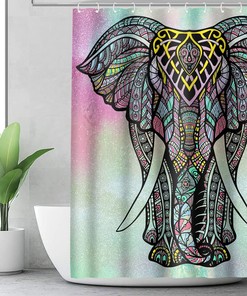 Beautiful Boho Elephant and Forest Wildlife Shower Curtain for Indian Wild Animal Bath Theme