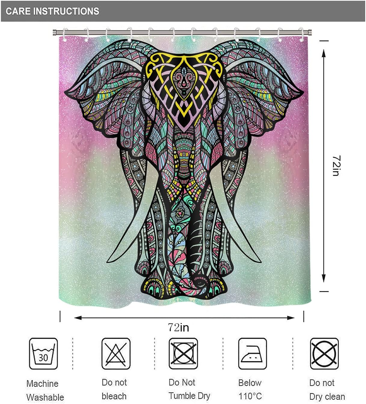 Beautiful Boho Elephant and Forest Wildlife Shower Curtain for Indian Wild Animal Bath Theme