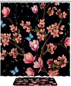 Beautiful Butterflies And Tropical Magnolia Shower Curtain, Tropical Bathroom Decor