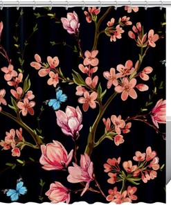 Beautiful Butterflies Tropical Japanese Flowers Shower Curtain