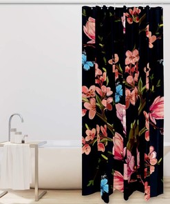 Beautiful Butterflies Tropical Japanese Flowers Shower Curtain