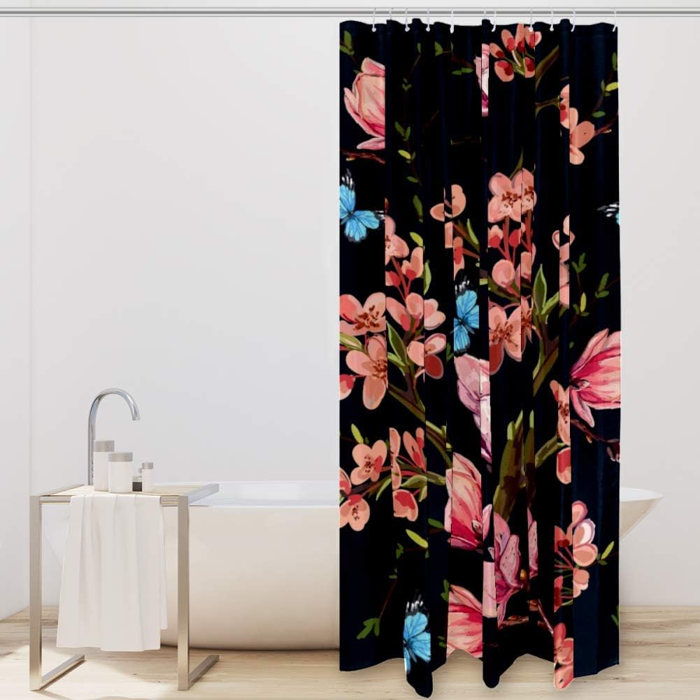 Beautiful Butterflies Tropical Japanese Flowers Shower Curtain