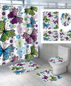 Beautiful Butterfly And Flowers Print Shower Curtain For Cute Bathroom Decor