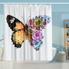 Beautiful Butterfly Flower Print Shower Curtain For Bathroom
