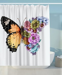 Beautiful Butterfly Flower Print Shower Curtain For Bathroom