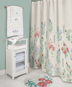 Beautiful Butterfly Meadow and Birds Floral Shower Curtain by Lenox
