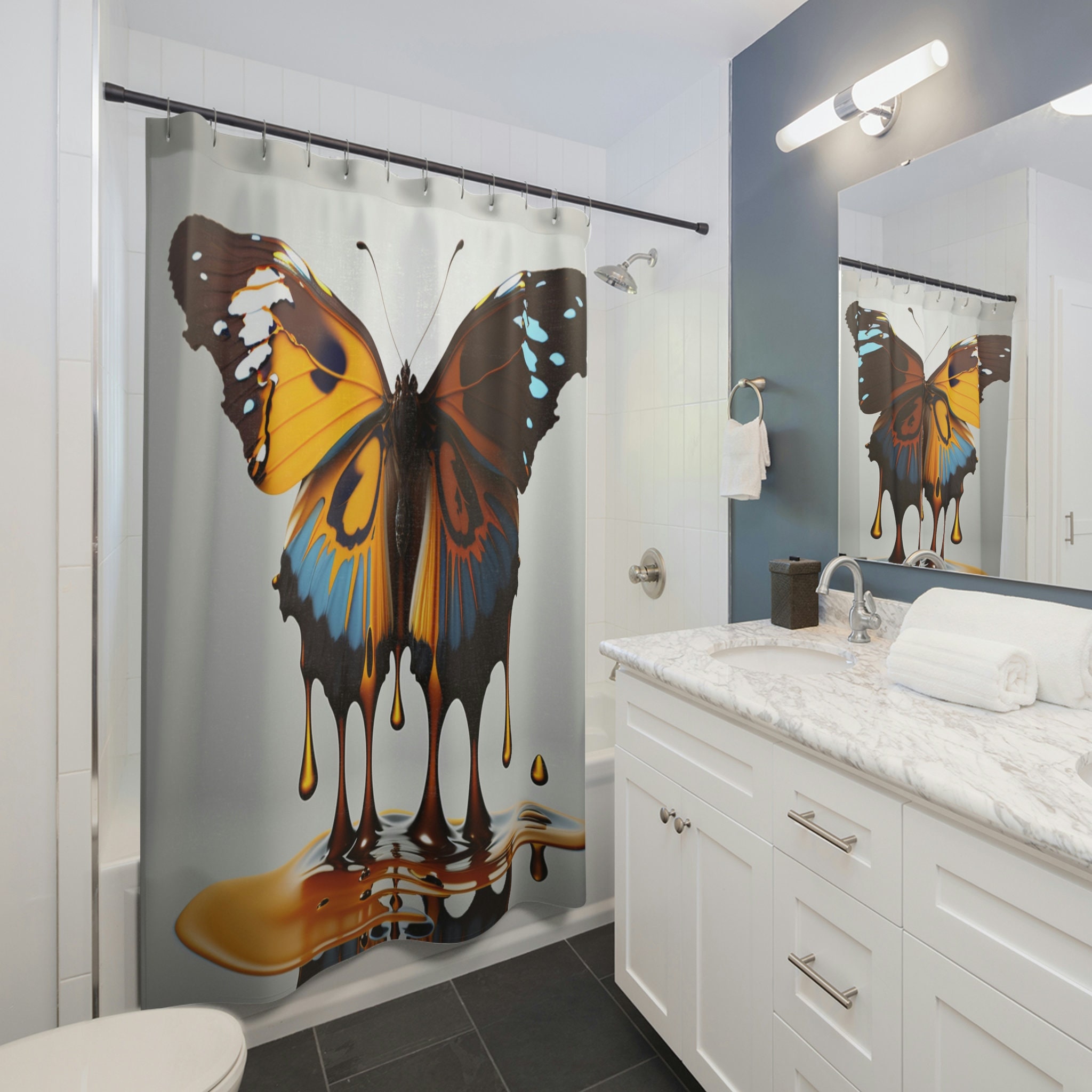 Beautiful Butterfly Shower Curtain With Invigorating Floral Print - Image 2