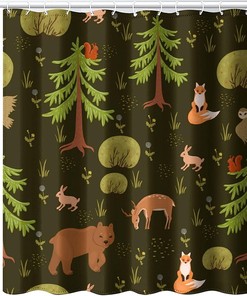 Beautiful Cartoon Fox Bear Wolf And Owl Waterproof Shower Curtain For Your Bathroom