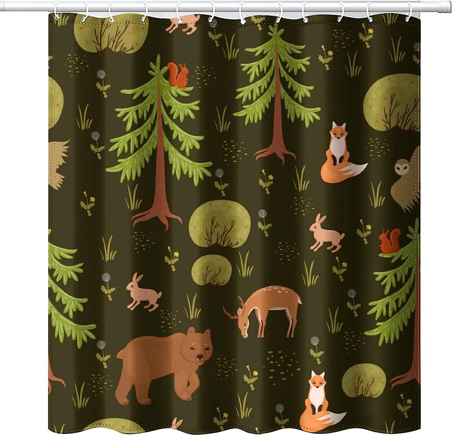 Beautiful Cartoon Fox Bear Wolf And Owl Waterproof Shower Curtain For Your Bathroom