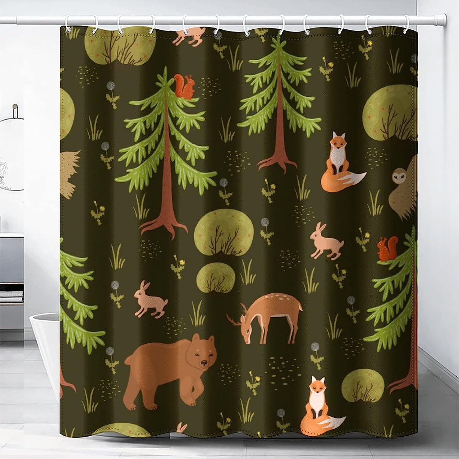 Beautiful Cartoon Fox Bear Wolf And Owl Waterproof Shower Curtain For Your Bathroom - Image 2