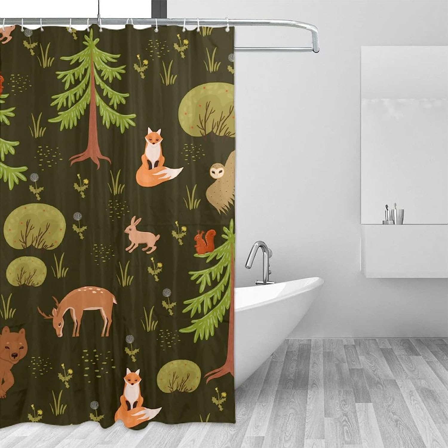 Beautiful Cartoon Fox Bear Wolf And Owl Waterproof Shower Curtain For Your Bathroom - Image 4