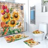 Beautiful Cartoon Sunflower And Butterfly Waterproof Shower Curtain For Bathroom Decor