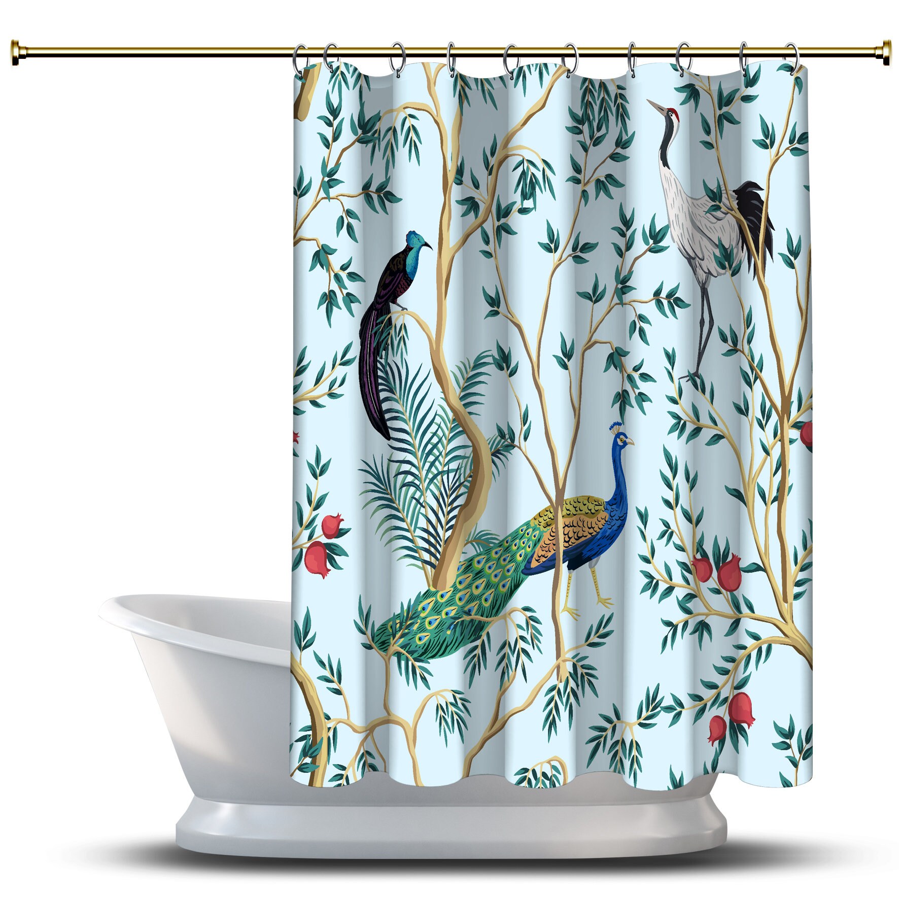 Beautiful Chinoiserie Animal Printed Shower Curtain For Multidimensional Bathroom Decorations - Image 2