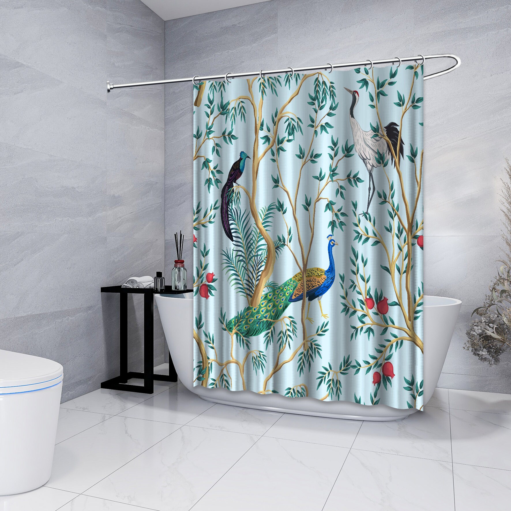 Beautiful Chinoiserie Animal Printed Shower Curtain For Multidimensional Bathroom Decorations - Image 4