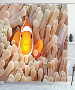 Beautiful Clownfish And Blue Surgeon Shower Curtain For Tropical Fish And Sea Life Inspired Bathroom Decor