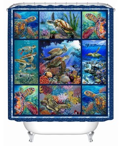 Beautiful Coral Marine Sealife Shower Curtain with Sea Turtle Print