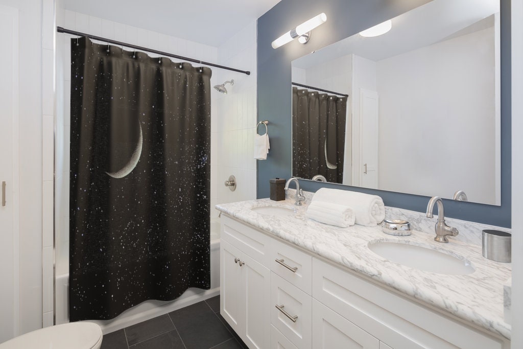 Beautiful Crescent Moon Stillness Shower Curtain For Bathroom Decor