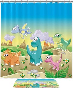 Beautiful Dinosaurs Design Shower Curtain For Kids Bathroom, Durable Waterproof Fabric