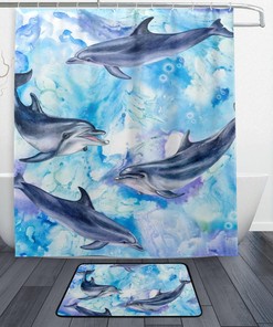 Beautiful Dolphins Shower Curtain, Waterproof Bathroom Decoration 