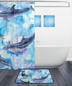 Beautiful Dolphins Shower Curtain, Waterproof Bathroom Decoration