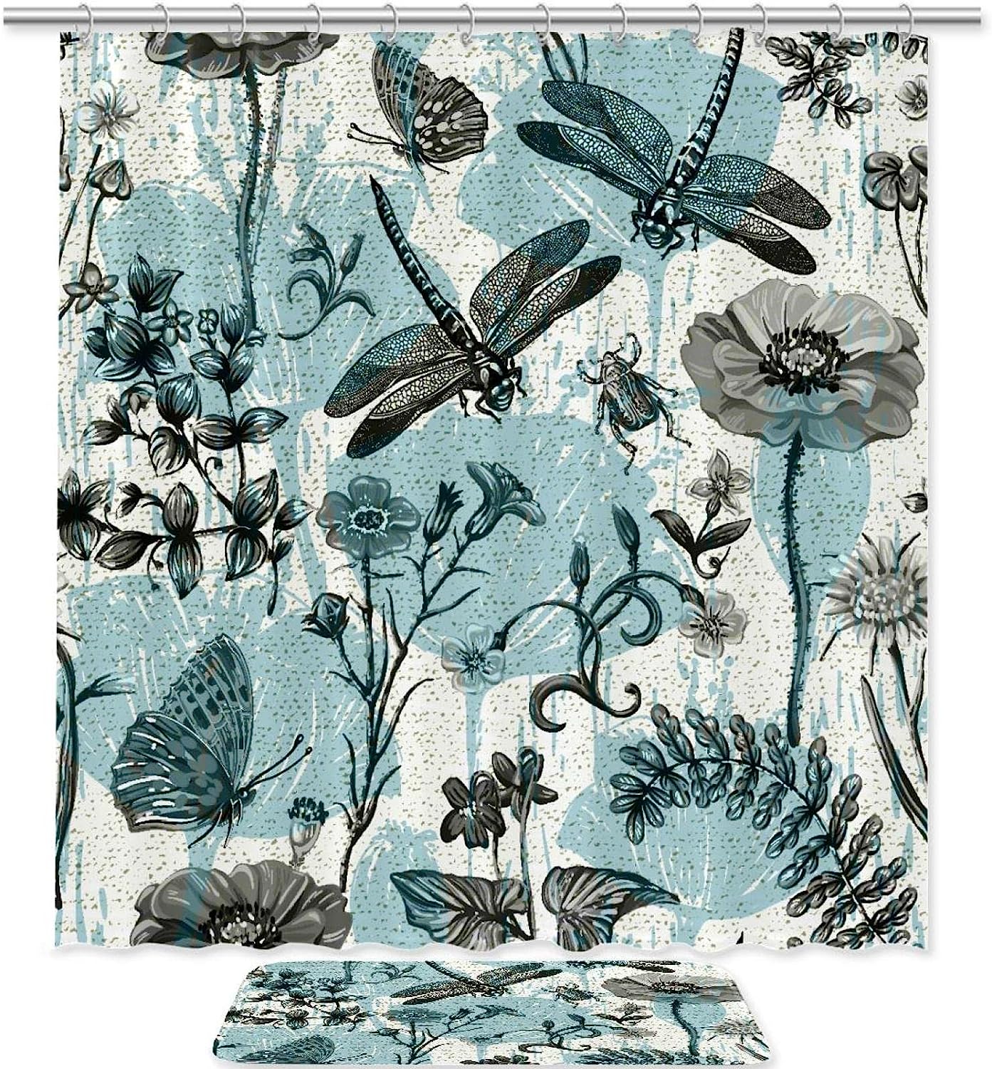 Beautiful Dragonflies Flower Waterproof Shower Curtain For Bath