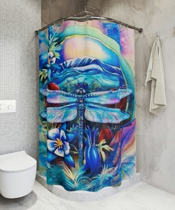 Beautiful Dragonfly Shower Curtain With Floral Pattern