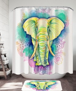 Beautiful Elephant Drawing Over Oriental Flowers Shower Curtain