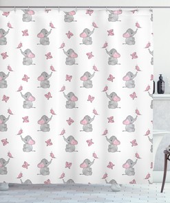 Beautiful Elephant Nursery Shower Curtain With Baby Butterfly Print For Your Bathroom