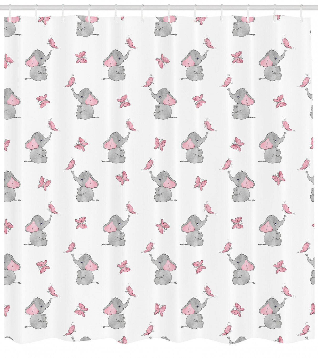 Beautiful Elephant Nursery Shower Curtain With Baby Butterfly Print For Your Bathroom