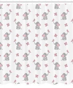 Beautiful Elephant Nursery Shower Curtain With Baby Butterfly Print For Your Bathroom