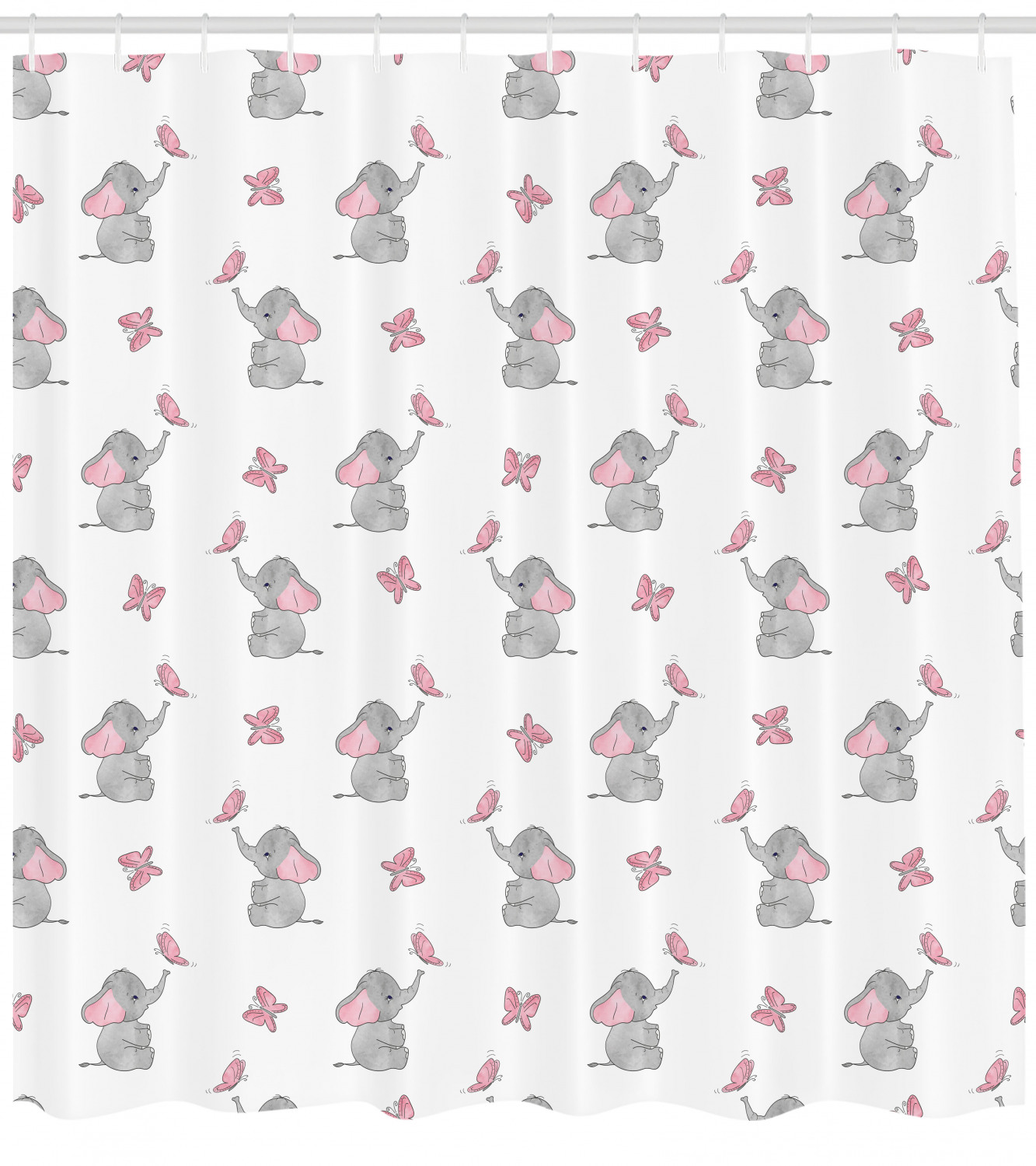 Beautiful Elephant Nursery Shower Curtain With Baby Butterfly Print For Your Bathroom