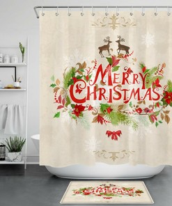 Beautiful Elk Snowflake Ornaments Merry Christmas Shower Curtain for Bathroom Decor