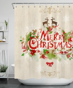 Beautiful Elk Snowflake Ornaments Merry Christmas Shower Curtain for Bathroom Decor