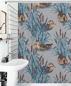 Beautiful Fabric Wild Ducks Shower Curtain for Adorable and Vibrant Bathroom Decoration