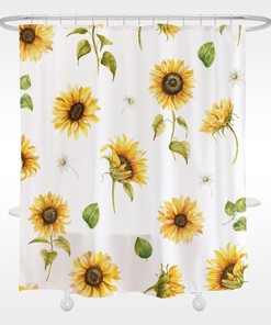 Beautiful Floral Bath Shower Curtain with Sunflowers for Bathroom Decor